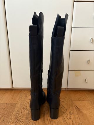 Stivali overknee Zara vera pelle nera tacco largo