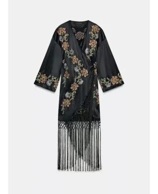 Kimono M/L Zara bordados flores flecos