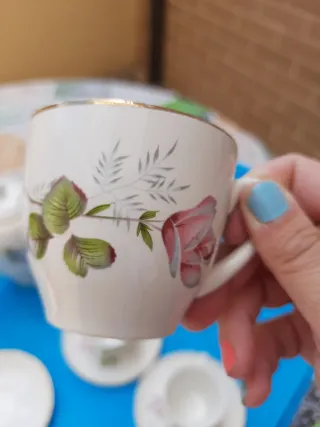 Juego de café porcelana flores rosas