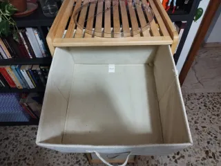 Cajonera bambú y tela beige Sklum