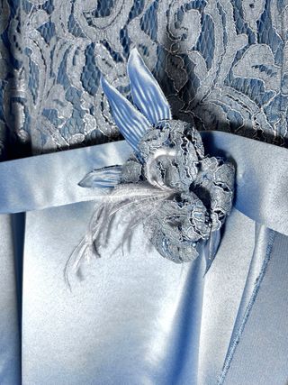 Vestido madrina / fiesta Azul Encaje y Satén