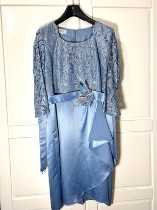 Vestido madrina / fiesta Azul Encaje y Satén
