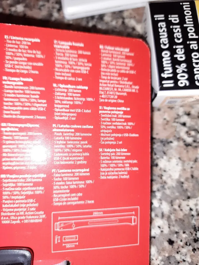 Lampada frontale ricaricabile USB-C