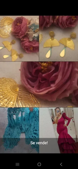 Traje de flamenca magenta con sus flecos en verde