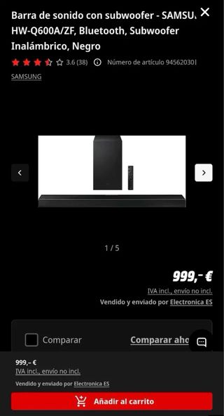 Barra de Sonido Samsung Q600A Negra