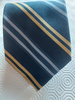 Cravatta vintage a righe blu, azzurro e giallo