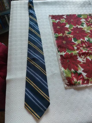 Cravatta vintage a righe blu, azzurro e giallo