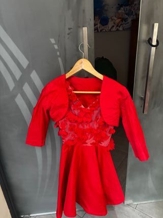 Vestito rosso con bolero e fiori 3d sartoria itali