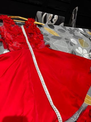 Vestito rosso con bolero e fiori 3d sartoria itali