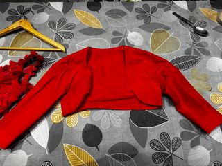 Vestito rosso con bolero e fiori 3d sartoria itali