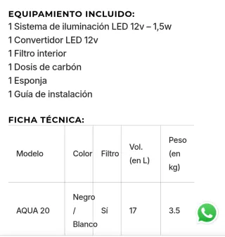 Acuario Ciano Aqua 20 LED Blanco 17L