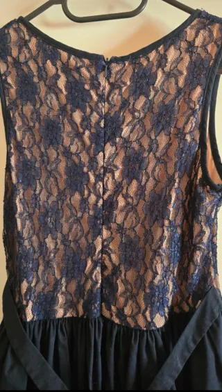 Vestido fiesta encaje azul y beige