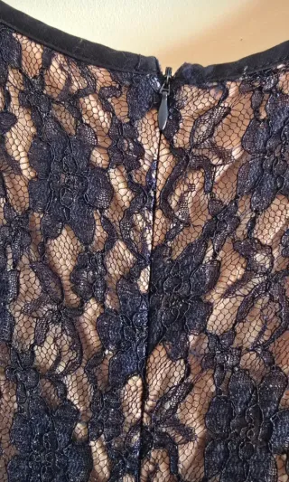 Vestido fiesta encaje azul y beige