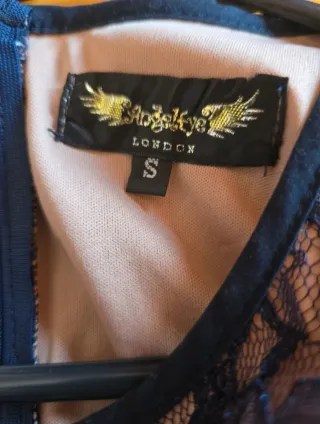 Vestido fiesta encaje azul y beige