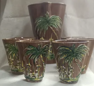 Caraffa con 6 bicchieri terracotta smaltata