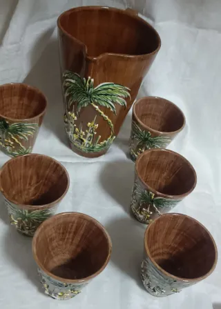 Caraffa con 6 bicchieri terracotta smaltata