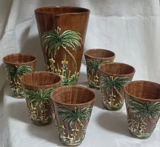 Caraffa con 6 bicchieri terracotta smaltata