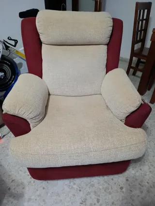 Sillón relax tela beige y rojo