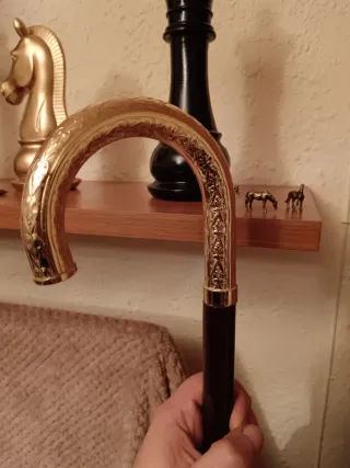 Bastón elegante con empuñadura dorada