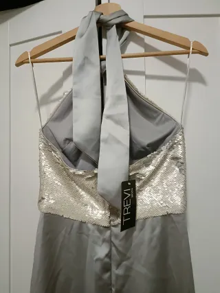 Vestido largo plata lentejuelas