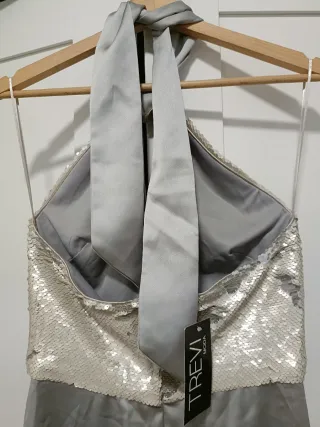Vestido largo plata lentejuelas