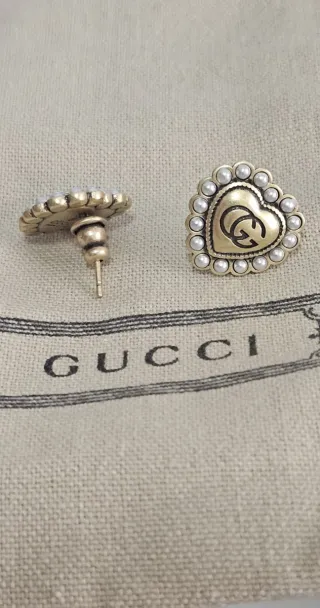 Pendientes Corazón GG Perlas Dorados