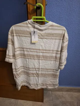 Camiseta Lefties Rayas Beige y Blanca