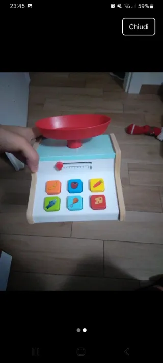 Bilancia gioco in legno con pesi