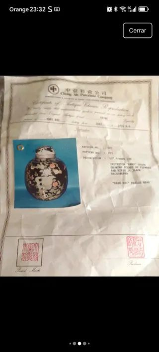 Jarrón de porcelana Chong Ah con certificado