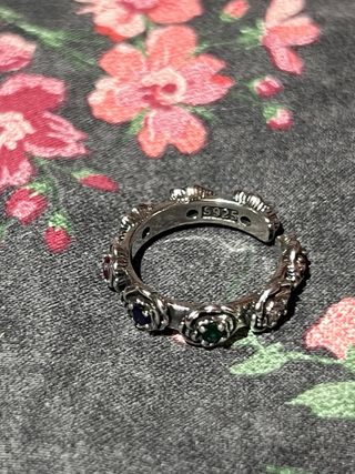 Anillo Plata Flores Multicolor