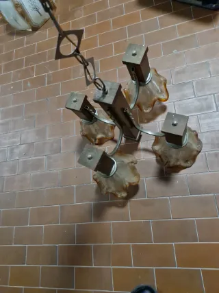 Lampadario vintage legno e vetro stile Murano