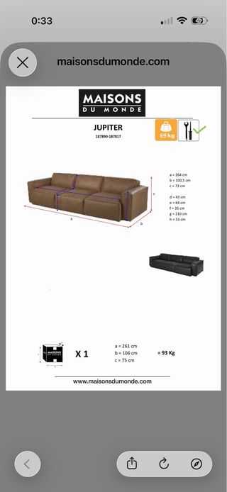Sofá de cuero Maison du Monde 4 plazas