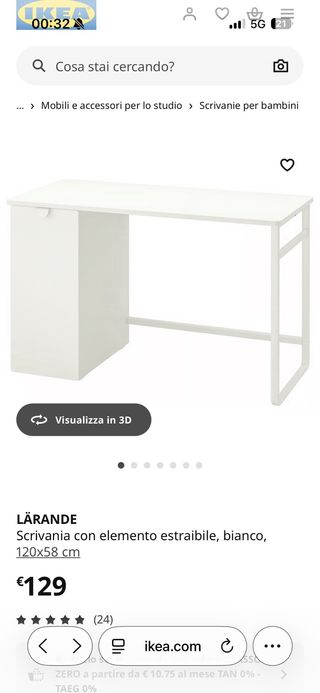 Scrivania Ikea Larande 120x58x74 cm