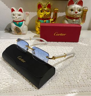 Gafas Cartier Doradas Lentes Azules Nuevas