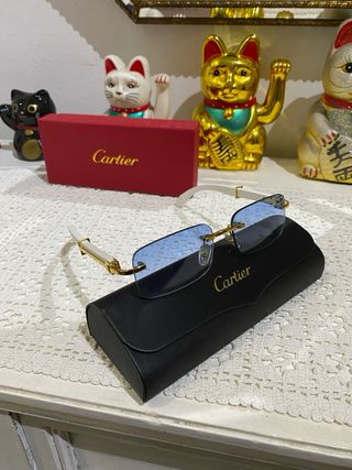 Gafas Cartier Doradas Lentes Azules Nuevas