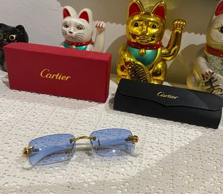 Gafas Cartier Doradas Lentes Azules Nuevas