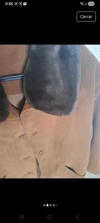 Abrigo, chaqueton marrón tipo ante con cuello desm