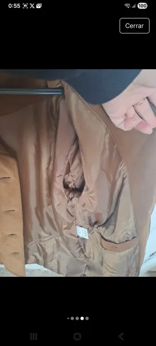 Abrigo, chaqueton marrón tipo ante con cuello desm