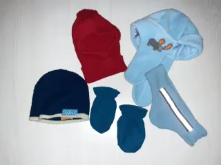 3 gorros, braga, manoplas 2 años