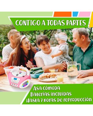 ★ Boombox infantil MP3, CD, Radio, USB + Luces RGB