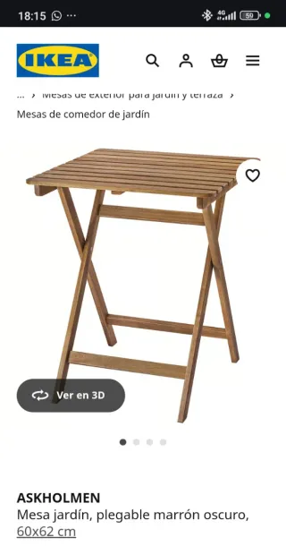 Conjunto Mesa y 2 Sillas Plegables Madera IKEA