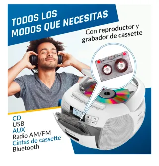 Reproductor Cassette CD Radio KLIM Blanco
