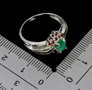 Anello Argento 925 con Smeraldo e Granato Naturali