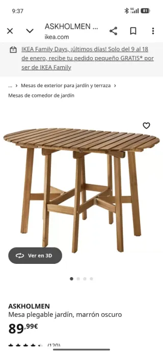Mesa de jardín plegable ASKHOLMEN