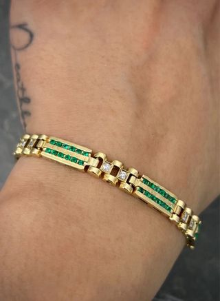 Pulsera Oro 18k Esmeraldas y Diamantes