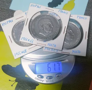 3 Monedas 100 Pesetas Franco 1966 Plata