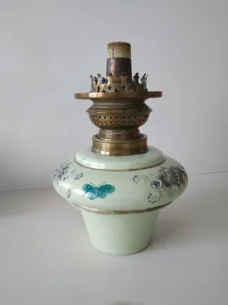 Quinqué antiguo opalina verde decorado