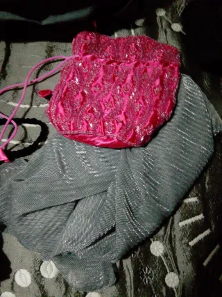 Bolso fiesta fular rosa y plateado