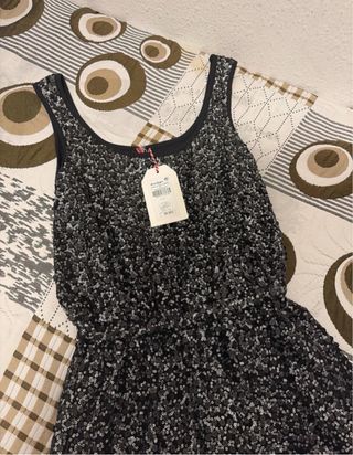 Vestido fiesta lentejuelas negro y plata
