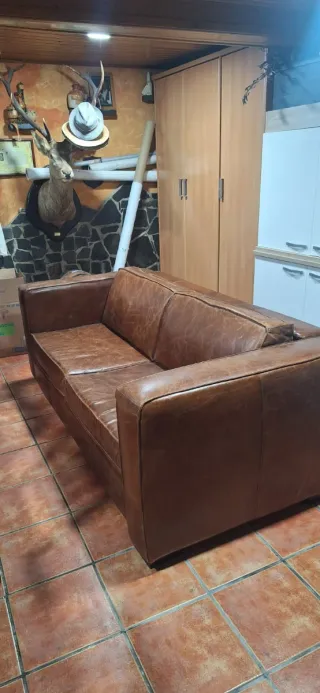Sofá Cama Cuero Marrón 3 Plazas